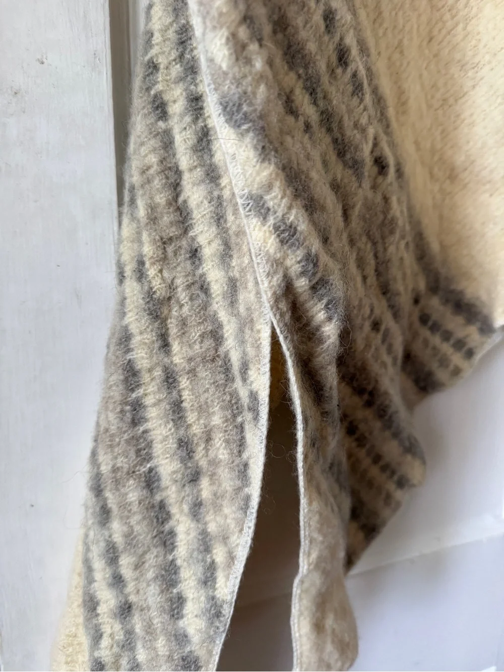 Neutral Striped Knit Shawl scarf  - Cream and Gray Alatoss Icewool